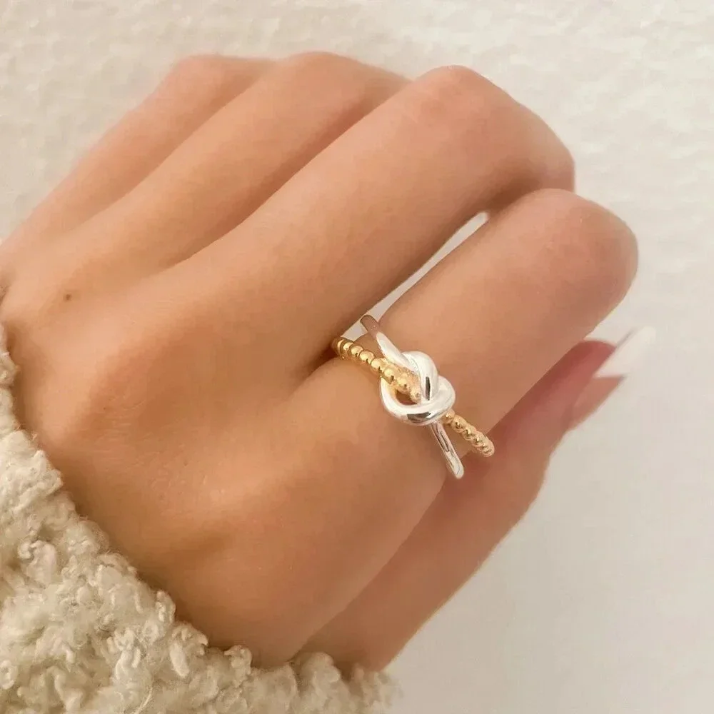 925 Sterling Silver & Gold Two Tone Ring Knot Ring Minimalist Dainty Ring